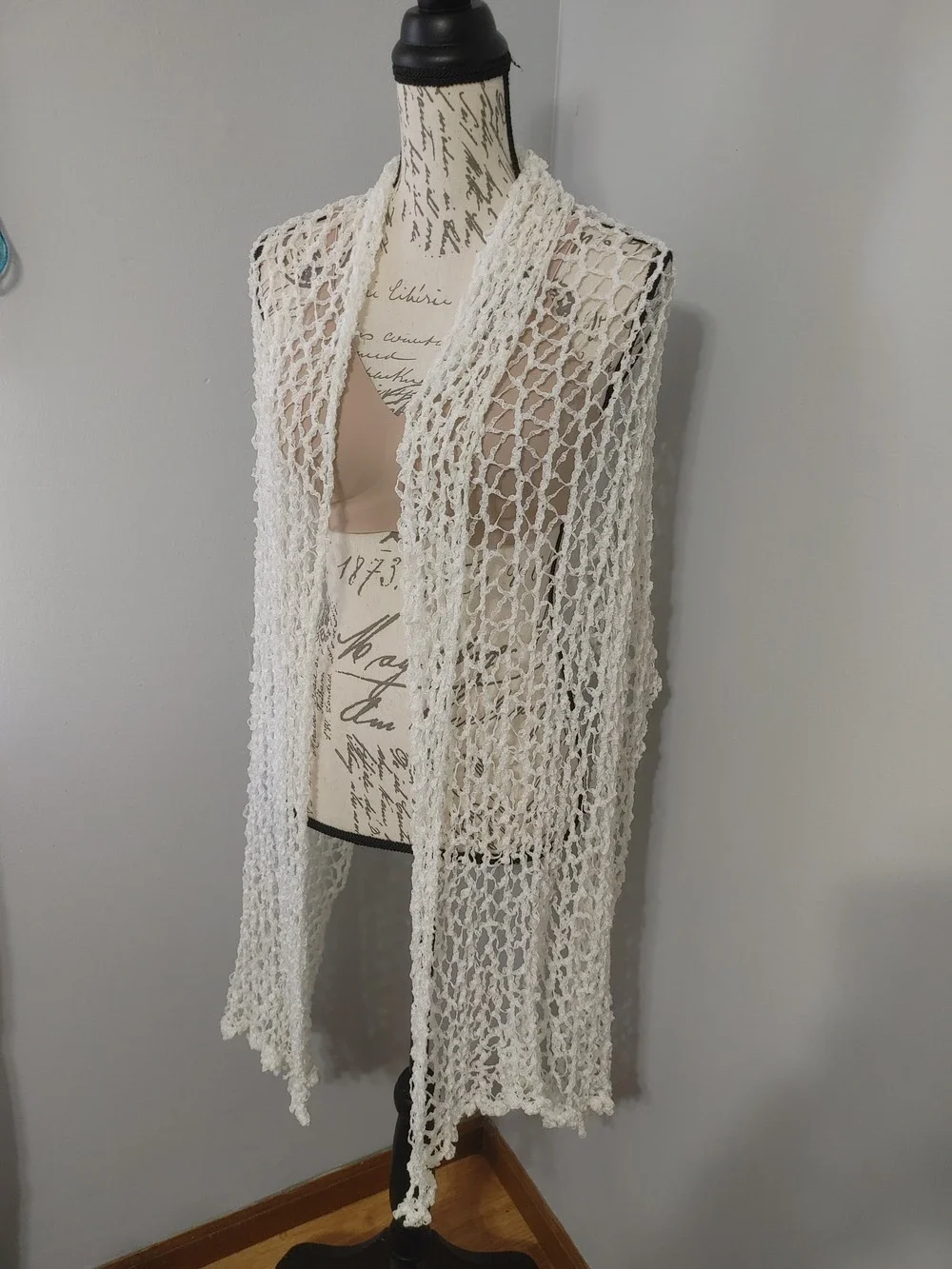 Handmade Knitted Lightweight White Open-Knit Stretchy Wedding Shawl
